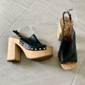 Sam Edelman Camilla Black Leather Slingback Heels Wedges Clogs Nailhead 8